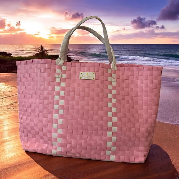 kate spade Handbags - KATE SPADE Pink Woven Tote, Weekender, Beach or Picnic Bag, NEW